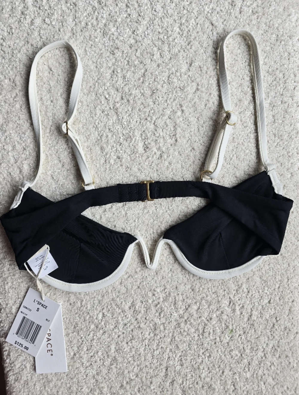 NWT  L*space Black and Cream Nico Underwire Bikini Top Sz S Structured Demi Cup - Picture 6 of 6